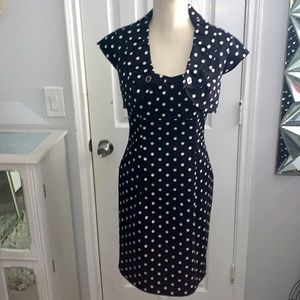 Navy w/fuschia polka dot dress w/ shell size 2